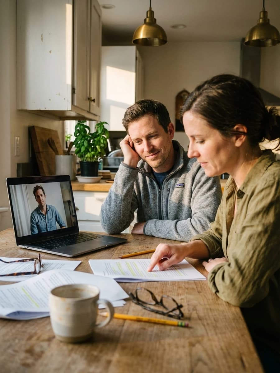 Professional video consultation between expert and family