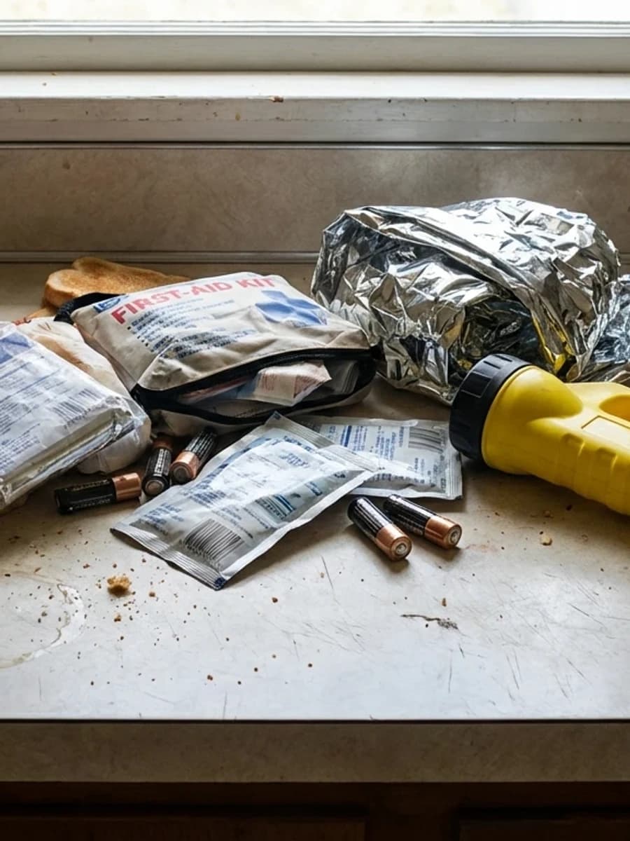 Mismatched cheap emergency items with prohibition symbol