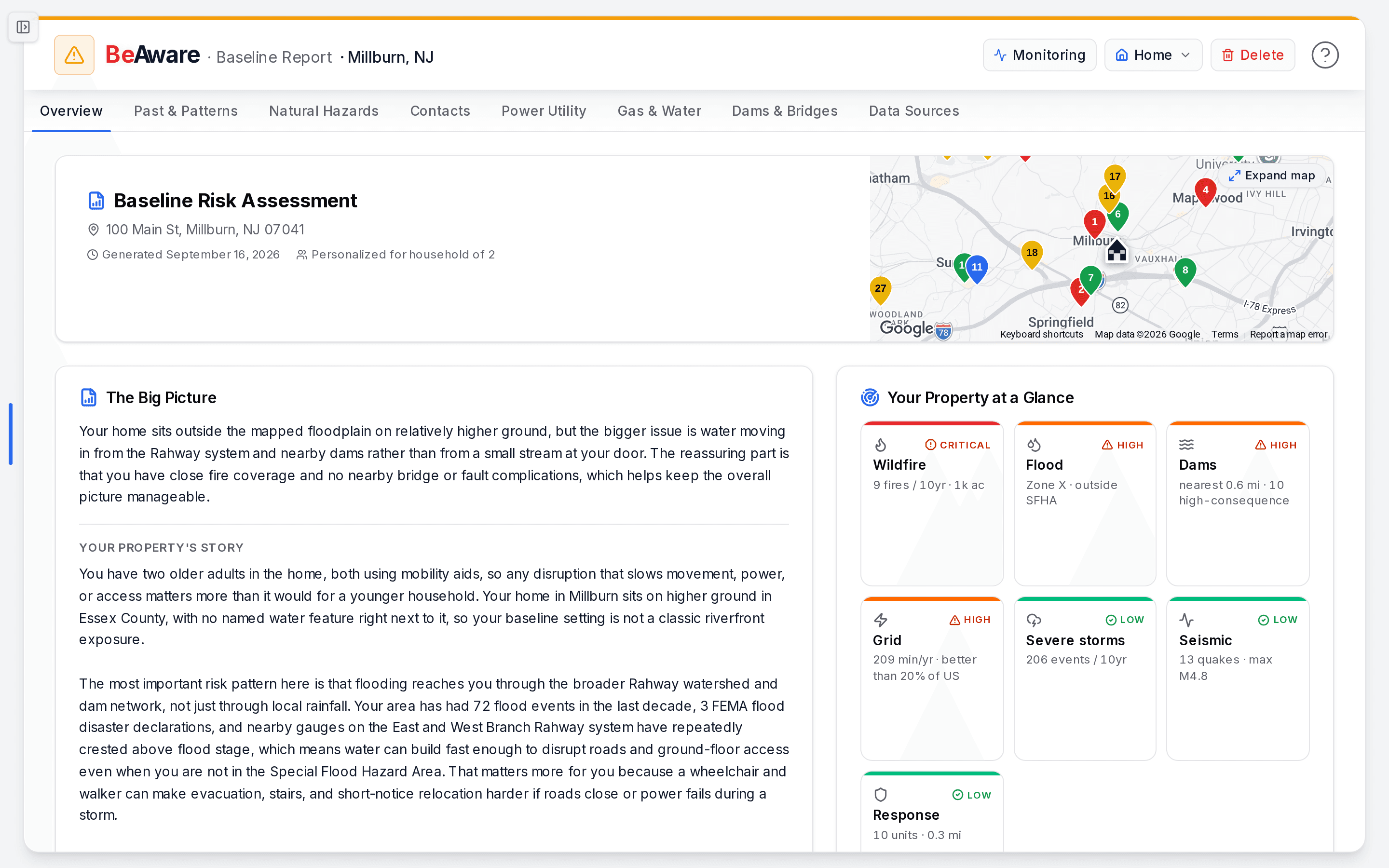Your baseline report, with severity at a glance and per hazard